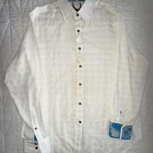 Robert Graham Men's Deer Embroidered Flip Cuff Button Shirt Beige Check